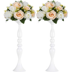 NUPTIO 2 gabali Metāla vāze kāzu dekorēšanai Mākslīgo ziedu dekorēšanai Pillar Candle Holder Stand Set 50 cm for Wedding Dinner Event Centrepiece Home Decor Christmas (Balta)