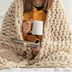 Hearth & Stone Oat White Chunky Knit Blanket (127 x 152,4 cm) - mīksta adīta dzija Blanket Large - Oat White - Handmade Throw Blanket Large - Crochet Blanket for Sofa Couch (Oat White, 127 x 152,4 cm)