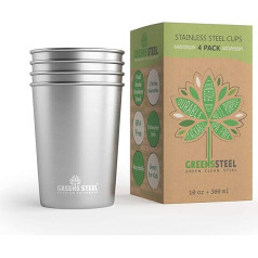 Greens Steel Edelstahl Kinderbecher - 300ml I Premium Trinkgläser I Plastikfrei I Stapelbar, langlebiges & wiederverwendbares Trink-Set I Ideal für Kinder I Kratzfest, rutschfest, lichtbeständig