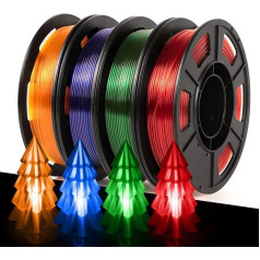 IEMAI 3D Prtiner Filament PETG, PETG filaments 1,75 mm, daudzkrāsains kombinētais PETG 250 g x 4 spolītes, caurspīdīgs PETG filamentu komplekts, sarkans/apelsīnu/zila/zaļš, PETG 1,75 filaments