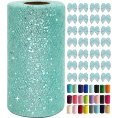 Aqua Blue Glitter Tulle ruļļi 6 collas x 50 jardi Sequin Tulle auduma lentes DIY Tutu svārki Šūšana Bow Kāzu rotājumi Amatniecības piederumi