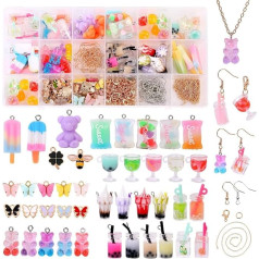 MJARTORIA Charms Pendant Set, Make Your Own Jewellery Pendant, Resin Bubble Tea, Unicorn, Butterfly, Bear Craft for Earrings, Bracelet, Necklace, Keyring, DIY Gift, resin, Resin