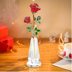 SYXLS Kristallglas Blumen Rote Rose Kristallglas Rose Dekorationen, Glas Rose 2 Rosen mit Vase und Geschenkbox Romantische Geschenke Sind Geeignet Glasrose Valentinstag Muttertag und Hochzeitstag