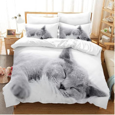 MIQEBX Cute Cat gultas veļas komplekts 135 x 200 cm meitenēm zēniem bērniem 3D Pet Cat Microfibre Grey Duvet Cover Set Funny Animal Printed Bedding Set Bērnu istabas dekori