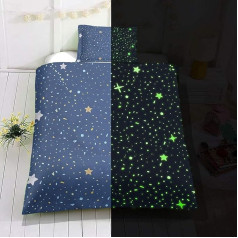 Bērnu Glow in The Dark sega pārklājs 155 x 220 cm Blue Cartoon Stars Universe gultas piederumi komplekts pusaudžiem zēniem meitenēm maziem bērniem Zvaigžņotās debesis bērnu gultas pārklāji ar rāvējslēdzēju, bez segas palagi lapa