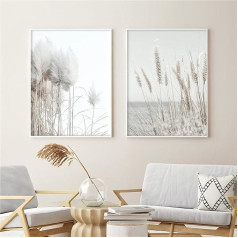 Herfair Living Room Pictures, komplekts no 2, bēšs Pampas Grass sienas bildes, plakāts guļamistaba, Boho mākslas drukas audekls bildes, bez rāmja, sienas dekori Pictures (50 x 70 cm)