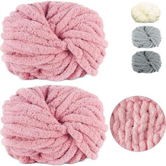 Bieza vilnas dzija 500 g (250 g x 2) Apmēram 54 m, ādas rozā Chunky vilnas, Super Soft Chenille Chunky dzija, Chunky Knit mīksta vilnas dzija, mīksta roku adīšana tamborēt sega, šalles, cepures, segas,