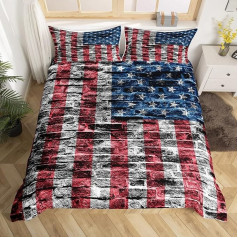 feelingyou American Flag Duvet Cover Set, 200 x 200 cm, retro sarkans un zils, ASV karoga apdruka, sega bērniem, dāvana bērniem, lauku sētas ķieģeļu sienas fona gultas veļas komplekts, pelēks