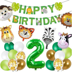 Joyeah Happy 2nd Birthday Decorastion Jungle Safari Theme Party Supplies Safari Wild Theme with Happy Birthday Banner Number 2nd Balloon Animal Balloons Party Decoration for Boys and Girls