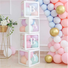 Baby Shower dekorēšana balonu kastes, 4 gabali bērnu bloka balonu kaste ar bērnu burtiem, bērnu balonu kastes dzimšanas dienas bērnu svētku tēma pusei Piegādes piederumi dekorēšana