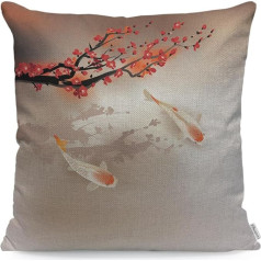 WONDERTIFY spilvens Case Koi Fish Sakura filiāles lapas svēto dzīvnieku ūdens austrumu stila mest spilvenu pārvalki dīvānam mājas dekoru persiku melns sarkans 45x45cm