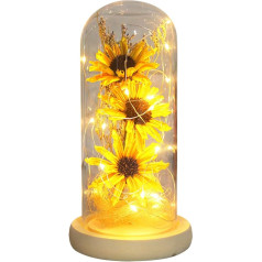 Künstliche Sonnenblume in Glaskuppel, Geschenke mit LED-Lichtstreifen, verzauberte Sonnenblumen-Lampe, Heimdekoration, romantische Geschenke für Valentinstag, Muttertag, Geburtstag, Jahrestag,