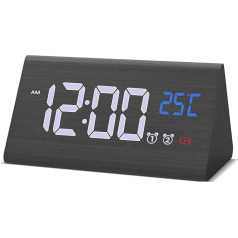 aboveClock digitālais modinātājs, LED modinātājs ar 2 modinātājiem, Snooze, digitālais modinātājs koka izskats ar lielu LED displeju, regulējams spilgtums, 13 modinātāja signāli, 5 skaļuma signāli, temperatūras indikators, USB