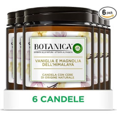 Airwick Botanica svece ar dabīgas izcelsmes vasku - 6 x 250 g smaržīgas sveces ar vaniļas un magnolijas aromātu - Hymalaia