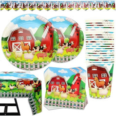 Kompanion Farm Animal Party Pack - 102 gab. ballīšu piederumu komplekts ar baneriem, šķīvjiem, tasītēm, tasītēm, salvetēm, galda klājumu - 25 personām, lieliski piemērots dzimšanas dienas svinībām un tematiskām svinībām