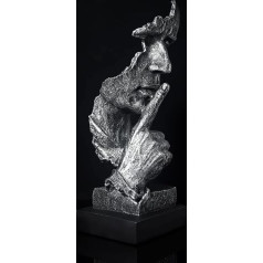 fazhongfa Ponder Statue-Silence is Gold Abstract Art Statue Modern Home Ornament Creative Resin Sculpture Ornament Study Office Shelf Table Decoration (Silver)