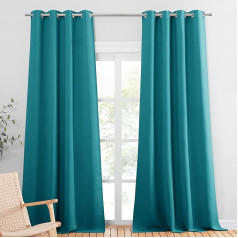 PONY DANCE Necaurspīdīgs aizkars Turquoise Eyelet aizkaru komplekts no 2 Blackout aizkari viesistabai Blackout aizkari Eyelet aizkari Necaurspīdīgi termo aizkari H 240 x W 140 cm