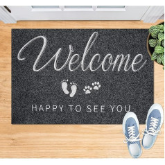 Brmeday Doormat - durvju paklājiņš ar personalizētiem iešūtiem vārdiem Welcome Happy to See You, mazgājams un neslīdošs netīrumu ķērājs, iekštelpu / āra durvju paklājs, plāns durvju skrāpis 40 x 60 cm