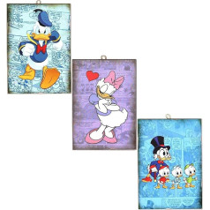 KUSTOM ART 3 kvadrātu komplekts Vintage stila Disney Donald Duck Daisy Duck Uncle Duck un Here Qua Scrooge McDuck Collection Koka apdruka 10 x 15 cm