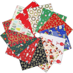 Ziemassvētku audums, 24 gabali, Xmas Fat Quarters auduma saišķi 25 x 25 cm, Ziemassvētku materiāls poliestera kokvilnas Calico auduma kvadrātiņi šūšanai DIY amatniecība Quilting partiju piederumi dekorēšanai