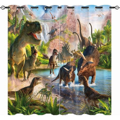 YUANZU Dinozauru aizkari - Kids Boys Jungle Animals, Wildlife, Thermal Insulated & Room Darkening Window Curtains for Bedroom, 2 paneļi, 46 