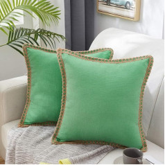 MERNETTE Pack of 2 Burlap Dekoratīvie kvadrātveida metamo spilvenu pārvalks spilvenu pārvalks mājas dekori dīvāna dīvāna gultas krēsls 40x40cm maijs zaļš