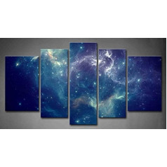 Pirmā sienas māksla - Weltall Leinwand Bilder Abstrakter Bunter Nebel im Blauen Universum Wandbild Poster 5 Panel Modern Dekorationen Für das Wohnzimmer,Büro,Küche,Badezimmer,Schlafzimmer