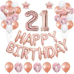 21. rožu zelta dzimšanas dienas svinību rotājumi 48 baneru komplekts Happy Birthday Dekorācijas meitenēm Sievietes Party Supplies Happy Birthday Star Heart Foil Latex baloni