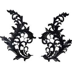 Baoblaze 2 gabali Lace Flower Appliques Lace Trim Sew On Flower Embroidery Appliques for Jeans Sewing Craft Decoration Wedding Black