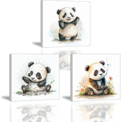 PIY PAINTING Modern Wall Pictures Cute Animals Picture Panda Art Prints Picture on Canvas HD Print Canvas Painting Wall Art with Frame for Bedroom as a Gift for Girls or Boys 30 x 30 cm Set of 3