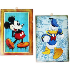 KUSTOM ART Comics Mickey Mouse un Donald (Dagobert) Duck 2 Vintage stila attēli, 18 x 25 cm, koka izdruka