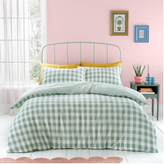 Catherine Lansfield SEERSUCKER GINGHAM CHECK GREEN DUBLE DUVET COVER SET