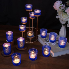 PhilaeEC Zilas sveču turētāji 15 gabali Stikla Vintage Vintage Tealight Votive Candelabra Bulk Indijas mājas dekori Centerpiece galdam (15 komplekts)