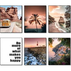 HoozGee Travel Wall Art Prints Seascape Palmu koki Pilsētas krasta ielas Ainava Pictures Foto Glezniecība uz audekla sienu mākslas darbi Guļamistabas siena Mājas dekori 11 x 14 collas (27,9 x 35,6 cm) bez rāmja