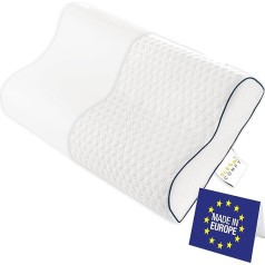 SLEEP COMFY - Premium Visco HWS kakla spilvens, 60 x 40 x 14/12 cm, spilvens ar pārvalku, kakla atbalsta spilvens, atmiņas putas, ergonomisks, ortopēdiskais spilvens, sānu un muguras miega spilvens, pretsāpju spilvens