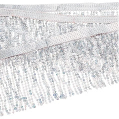 GOMAKERERER 10 Yard Sequin Fringe Trim, sudraba plastmasas Sequins Lace Tassel Šūšanas Fringe Trim Apģērbu piederumi DIY deju skatuves kostīms Apģērbu kleita kleita dekors