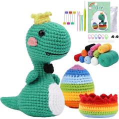 Häkel-Starter-Set für Anfänger, Strick-Starter-Set, Häkel-Starter-Set, geeignet für Bastelarbeiten für Erwachsene und Kinder, das Set enthält Häkelnadeln und Füllung (Dinosaurier + Dinosaurier-Ei)