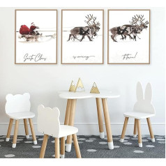 Trayosin Christmas Premium Plakātu komplekts Modern Art Prints Santa Reindeer with Sleigh Art Pictures, Sienas Attēli Dzīvojamā istaba Guļamistaba, Dekoratīvie sienas plakāti bez rāmja (50 x 70 cm)