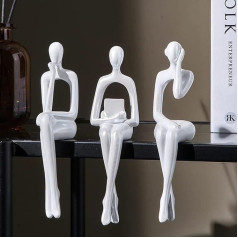 FJS Weiße Deko Statuen, 3 Stück Abstrakte Denker Skulptur Kuns Figuren Modern Home Deko für Wohnzimmer Bücherregal Esstisch Büro TV Stand