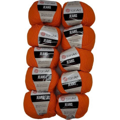 YarnArt Jeans vilnas audums ar 55% kokvilnas, 500 g vilnas auduma (Orange 77), 10 x 50 g iepakojumā