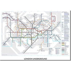 Londonas metro karte - Maršruts - A4 plakāts - Mākslas druka - Attēls - Māksla