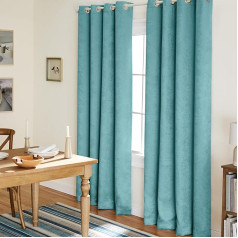 Exclusive Home Aizkari Vorhänge aus Satinstoff mit Oxford-Textur, Thermisch, mit Ösenöffnungen Oben, für Fenster, abdunkelnd, Polyester, blaugrün, 52x84