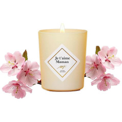 MY JOLIE CANDLE - Duftkerze Kirschblüte 70 g - Etikett Mama Je t'aime - Geschenk für Damen und Mutter - natürliches Pflanzenwachs - französischer Duft - Baumwolldocht