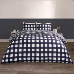 OHS Blaues Blaues Doppelbett-Bettwäsche-Set, Gingham-Wende-Bettwäsche, Doppelbett-Set, dekorativ, luxuriös, kariert, Bettbezüge mit Kissenbezügen, superweich, bequem, Marineblau