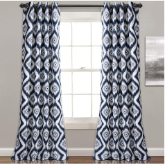 Lush Decor Diamond Ikat Diamond Vorhänge - Geometrisches Muster Druck, Raumverdunkelung, Fensterpaneel-Set für Wohnzimmer, Esszimmer, Schlafzimmer (Paar), 213,4 x 132,1 cm, Marineblau