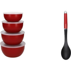 KitchenAid - Salātu bļodas 20oz plastmasas salātu bļodas ar vākiem, sarkans, 4 ēdienu gatavošanas karotes un karstumizturīgs, nelipīgs ēdiena gatavošanas trauks - Empire Red