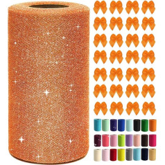 Oranža spīduma tilla ruļļi 6 collas 45 jardi Sparkle auduma lentes DIY Tutu Rock Šūšana Bow Kāzu rotājumi Amatniecības piederumi