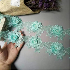 1 Yards grüne 3D-Perlenblume, handgefertigt, mit Perlen bestickt, Spitzenbesatz, Band, doppellagig, Applikation, Kleid, DIY, Nähen, Basteln, M05, 11,3 cm, Sonstiges