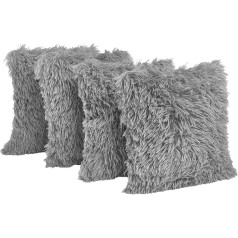 Sienna 4 Pack Mongolian Faux Fur Shaggy Cushion Covers 18x18 Inch Textured Reversible Fleece Cushion Cover for Chair Sofa 18x18 Inch Silver Grey