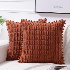 xinbai Square Corduroy Stripe Cushion Covers Soft Cushion Covers for Home Sofa Chair Couch Bedroom Decorative Fluffy Large 18x18 Inch Burnt Orange Pack of 2